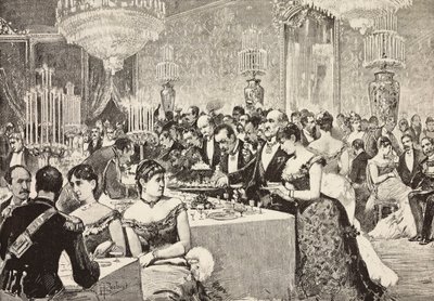 Buffetlokale, Hofbal i Quirinale, Rom, Italien, gravering fra tegning af Dante Paolocci, fra L