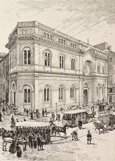 Evangelisk kirke på Via Nazionale, Rom, Italien, gravering fra tegning af Dante Paolocci, fra L