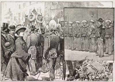 Begravelse af admiral Luigi Buglione di Monale (1821-1884), Rom, Italien, gravering fra tegning af Dante Paolocci, fra L