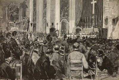Obsequies for døde i Dogali i kirken Sant Andrea della Valle, Rom, gravering fra tegning af Dante Paolocci, fra L