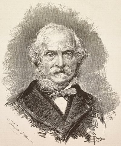 Portræt af Terenzio Mamiani (1799-1885), italiensk politiker og forfatter, gravering fra en tegning af Dante Paolocci og et fotografi af Della Valle, fra L