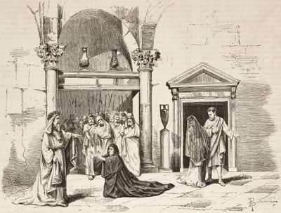Øverste pavekabinet i paladset, Postumia tigger Fabio Massimo, Rome Vaincue af Alexandre Parodi, 5. akt, gravering af Dante Paolocci fra skitser af Zandomenico fra L