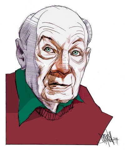 Gustave Thibon, 2014 (digital farveblyantstegning) af Dariush Radpour