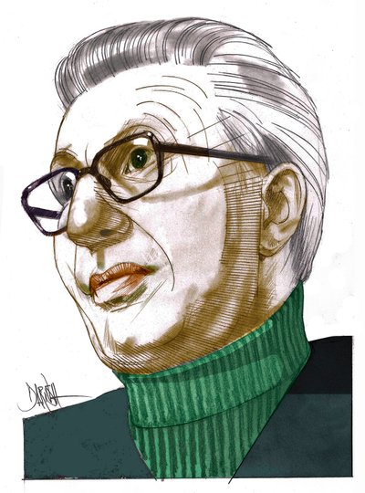 Piero Scanziani, 2022 (digital farveblyantstegning) af Dariush Radpour