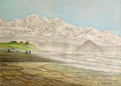 California Coastline, 2017 (blyant, blæk og akryl på papir) af Darrell Windjack
