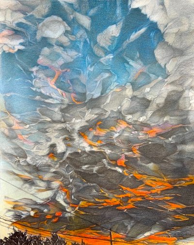 Fire in the Sky, 2023 (blyant på papir) af Darrell Windjack