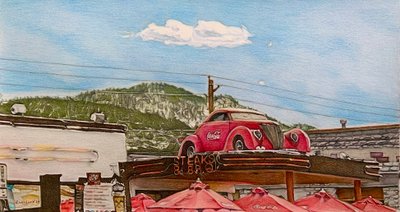 Pitstop på Route 66, 2024 (blyant på papir) af Darrell Windjack