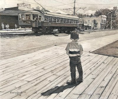 Spellbound At Fort Edmonton, 2022 (blyant på papir) af Darrell Windjack
