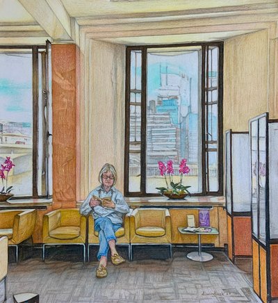 The Waiting Room, 2024 (blyant på papir) af Darrell Windjack