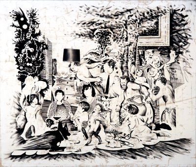 Christmas at The Kennedys, 2016 (olie på lærred) af Darren Coffield