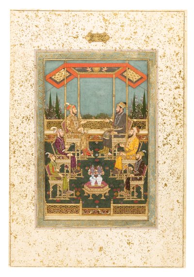 En samling prinser, ca. 1710 (dækkende akvarel og guld på papir, monteret som en albumside) af Das Bhawani