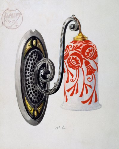 Model af en art nouveau-væglampe nummer 2 fra Daum Brothers-fremstilling i Nancy, gouache, Frankrig, 20. århundrede af Daum Freres