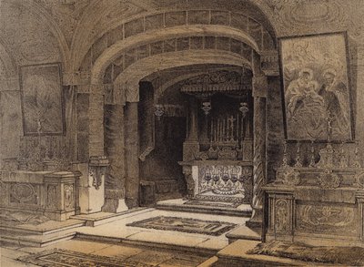Bebudelsens helligdom, Nazareth (farve litho) af David (after) Roberts