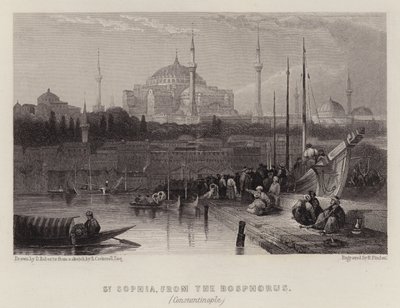 St. Sophia, fra Bosporus, Konstantinopel (farve litho) af David (after) Roberts
