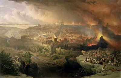Jerusalems ødelæggelse i 70 e.Kr., indgraveret af Louis Haghe (1806-85) (litho) af David (after) Roberts