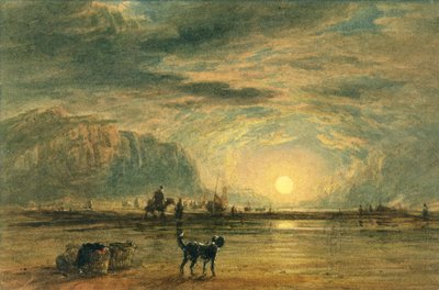 Strandscene - Sunrise, ca. 1820 (akvarel og pen over grafit på papir) af David (attr. to) Cox