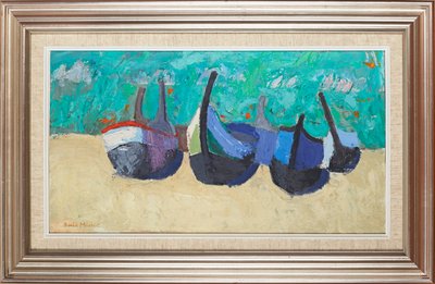 Både ved Nazare (olie om bord) af David Alan Redpath Michie
