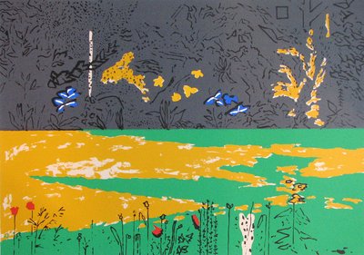 Have, mørk kant med blå liljer (screenprint) af David Alan Redpath Michie