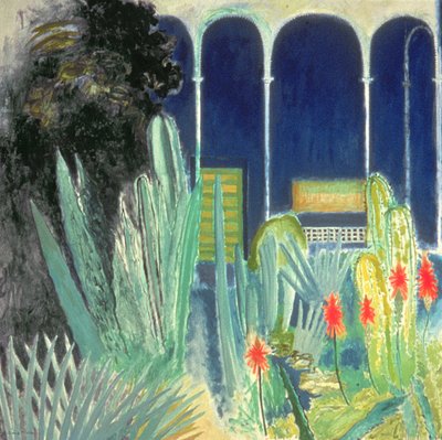 I Majorelle Gardens (olie på lærred) af David Alan Redpath Michie