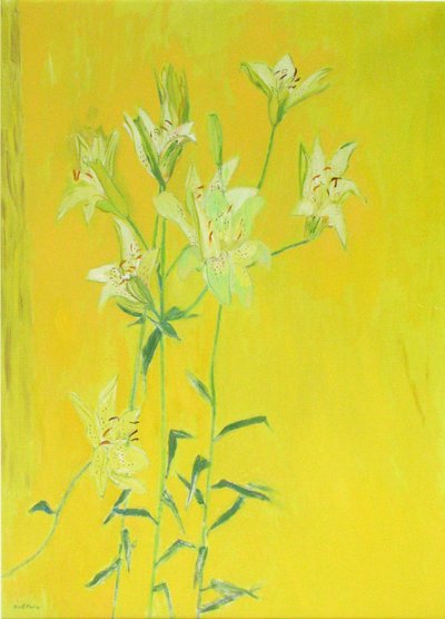 Lillies on Yellow (olie på lærred) af David Alan Redpath Michie