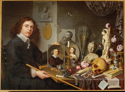 Vanitas, selvportræt af David Bailly (olie på træ) af David Bailly
