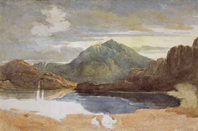 En sø i det nordlige Wales, Snowdon i det fjerne (wc på papir) af David Cox