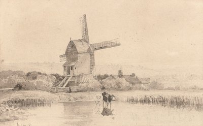 Kvægvanding ved en vindmølle på Dulwich Common, 1811 af David Cox