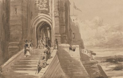 Figurer på den ydre trappe af et slot af David Cox