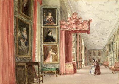 Interiør af Long Gallery, Hardwick Hall, Derbyshire, 1838 af David Cox