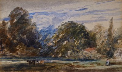 Landskab med køer og figur af David Cox