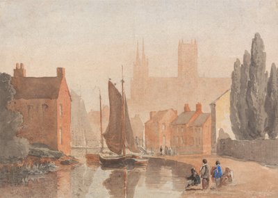 Lincoln-katedralen set fra Brayford Pool af David Cox