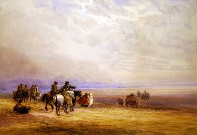 Forbereder sig på at krydse Lancaster Sands (akvarel på papir) af David Cox