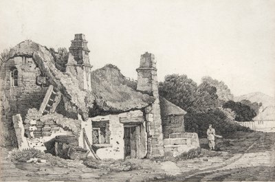 Ødelagt hytte (tegning) af David Cox