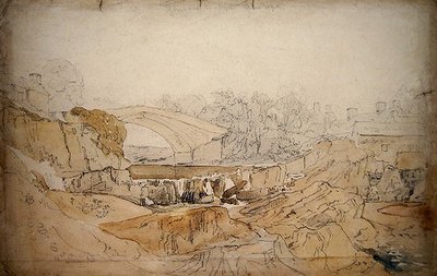 The Bridge at Rhayader (blyant og akvarel på papir) af David Cox