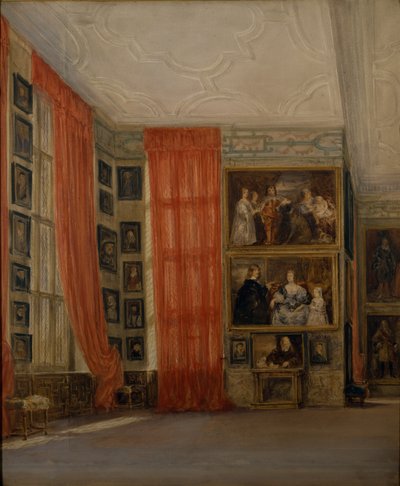 The Long Gallery at Hardwick (akvarel på papir) af David Cox