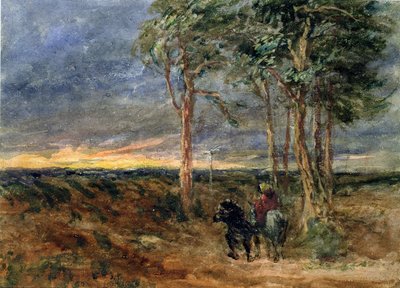 Rejsende nærmer sig en vejviser på en hede, 1851 af David Cox