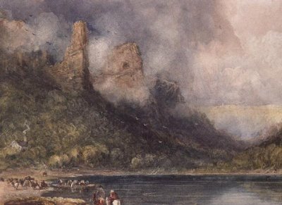 Rejsende ved Longstone on the Wye (akvarel på papir) af David Cox