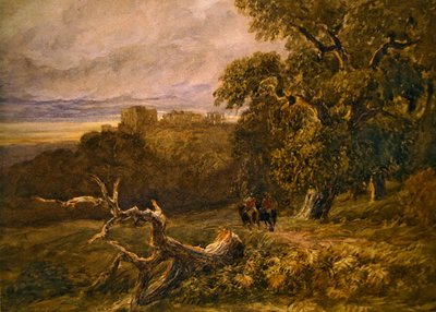 Rejsende i nærheden af Hardwicke Castle (akvarel på papir) af David Cox