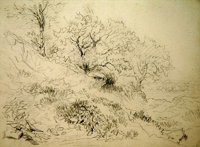 Walisisk landskab (kridt på papir) af David Cox