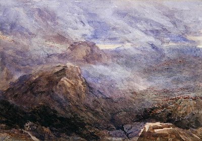Welsh Sketch - Burning Bracken (akvarel på papir) af David Cox