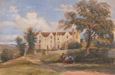 Gruppen sidder på grunden til et stort hus af David Cox Jr.