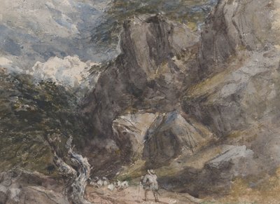 At drive får i et klippelandskab, ca. 1846. af David Cox the elder
