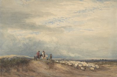 Ryttere med får nær en flodmunding, 1830. af David Cox the elder