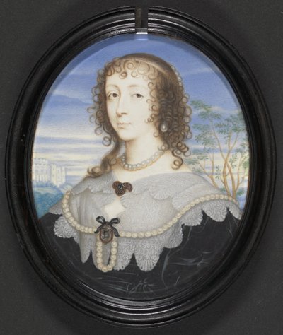 Dronning Henrietta Maria (1609-69) (gouache på vellum lagt på kort med gesso-back) af David Des Granges