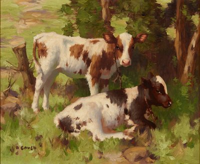 Kalve i et sommerlandskab (olie på lærred) af David Gauld