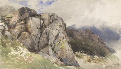 Mountain Rocks (wc over grafit på papir) af David Hall McKewan