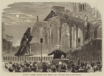 Bellews Hamlet-læsninger i St Georges Hall, spøgelsesscenen på voldene af David Henry Friston