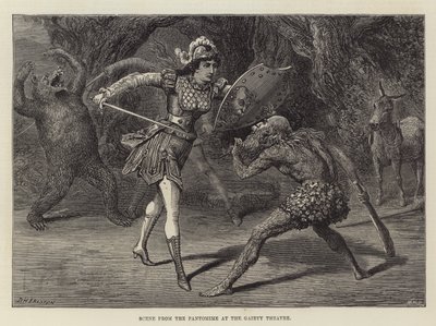 Scene fra Pantomimen i Gaiety Theatre af David Henry Friston