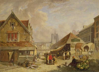 Det gamle fiskemarked, Norwich, 1825 af David Hodgson