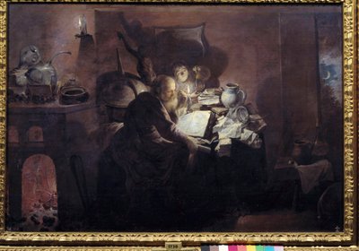 Alkymisten i sit studie. Maleri af David Ryckaert III (Rijckaert) (1612 - 1661) Ec. Flam. af David III Ryckaert